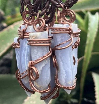 BLUE LACE AGATE COPPER WIRE WRAPPED NECKLACE - COMMUNICATION