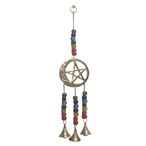 BRASS MOON & STAR HANGING WITH BELLS