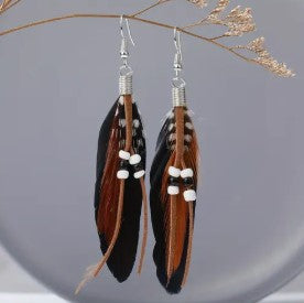 BOHEMIAN BROWN FEATHERED EARRINGS