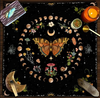 MOON PHASE BUTTERFLY ALTAR CLOTH (75cm x 75cm)