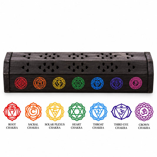 CHAKRA BLACK WOODEN INCENSE BOX BURNER