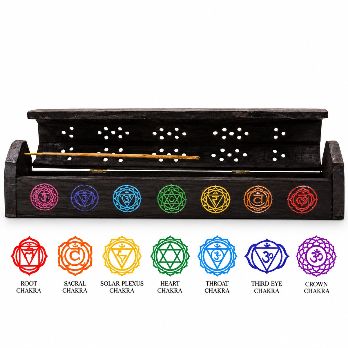 CHAKRA BLACK WOODEN INCENSE BOX BURNER