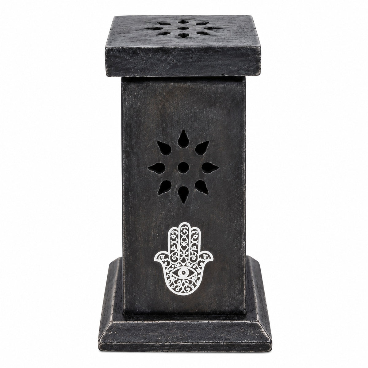WOODEN CONE BLACK HAMSA HAND CONE TOWER