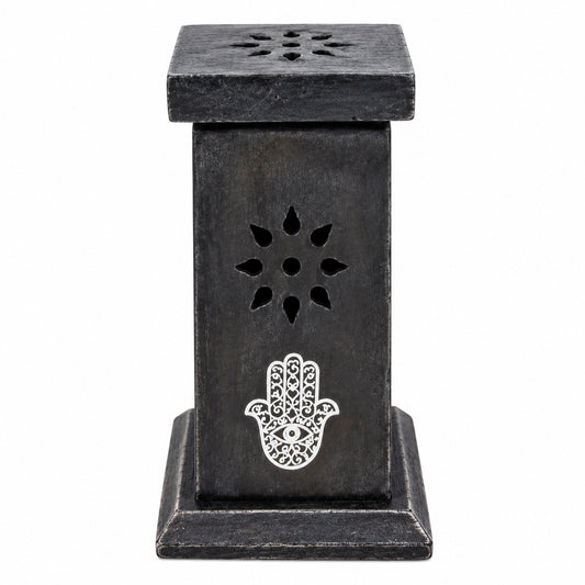 WOODEN CONE BLACK HAMSA HAND CONE TOWER