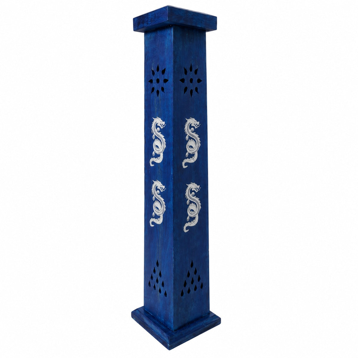WOODEN TOWER BLUE DRAGON INCENSE BURNER