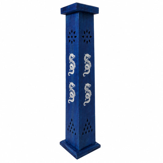 WOODEN TOWER BLUE DRAGON INCENSE BURNER