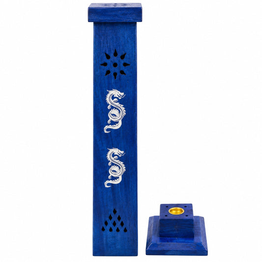 WOODEN TOWER BLUE DRAGON INCENSE BURNER