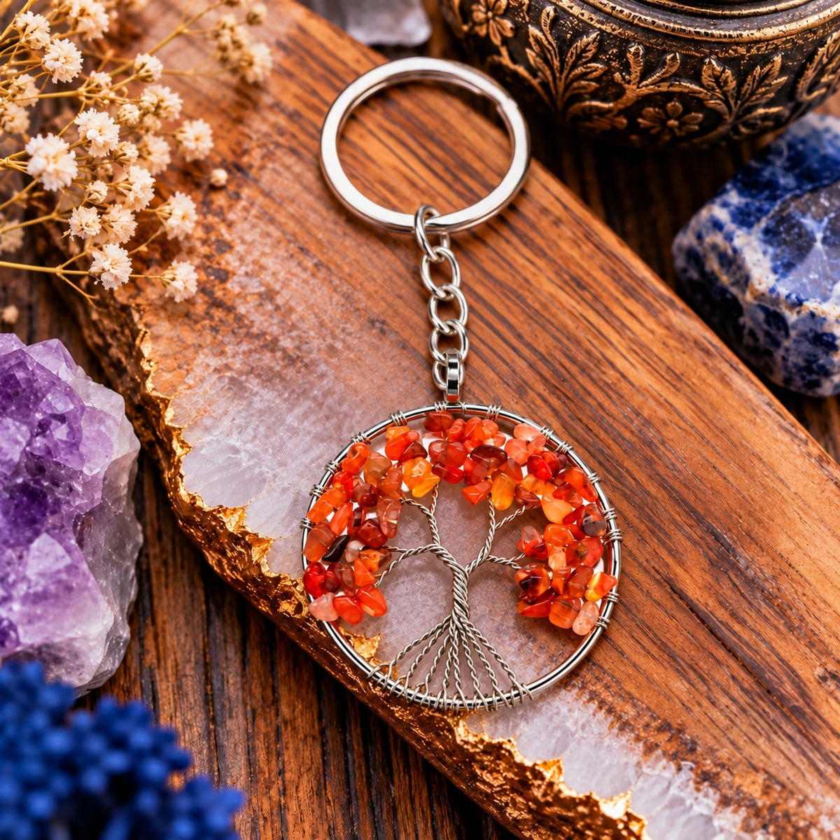 Carnelian Tree Of Life Keychain - Wildlings Crystals South Africa