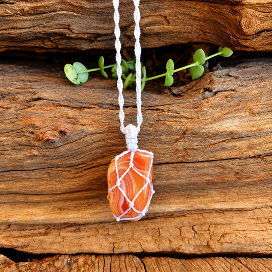 CARNELIAN BANDED AGATE MACRAME  NECKLACE