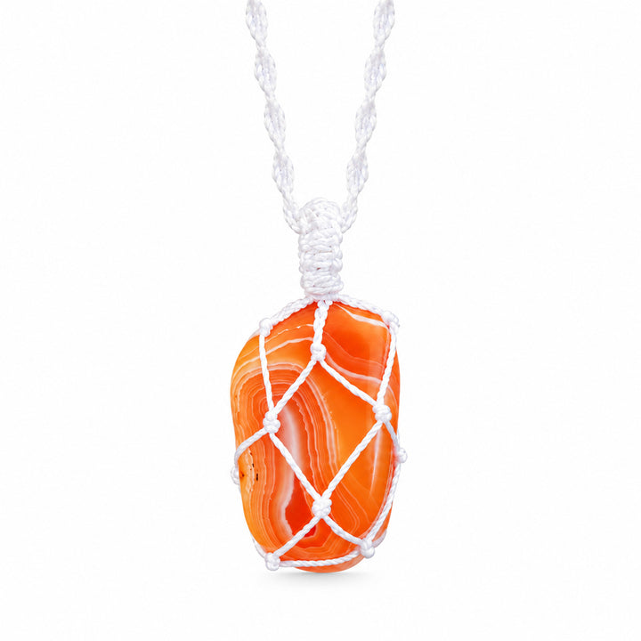 CARNELIAN BANDED AGATE MACRAME  NECKLACE