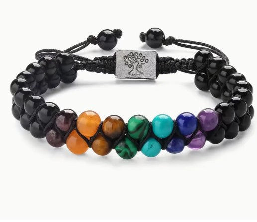 BLACK AGATE CHAKRA BALANCING BRACELET - CHAKRA HEALING