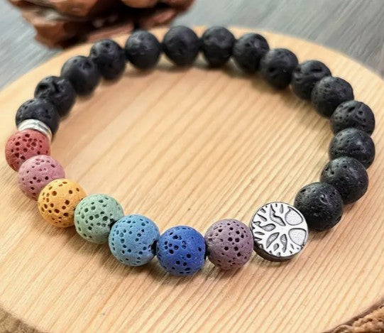 Lava Stone Diffuser 7 Chakra Bracelet - Wildlings Crystals South Africa