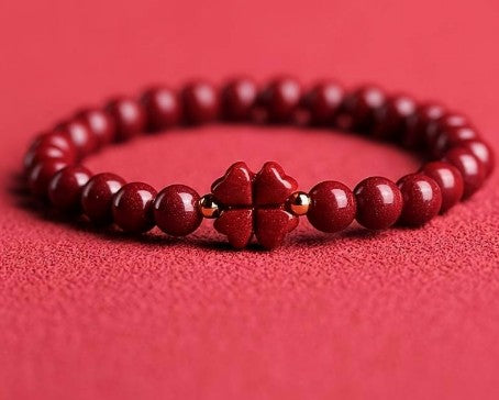 RED CRIMSON FOUR LEAF CLOVER BRACELET 6 mm - WEALTH & PROSPERITY