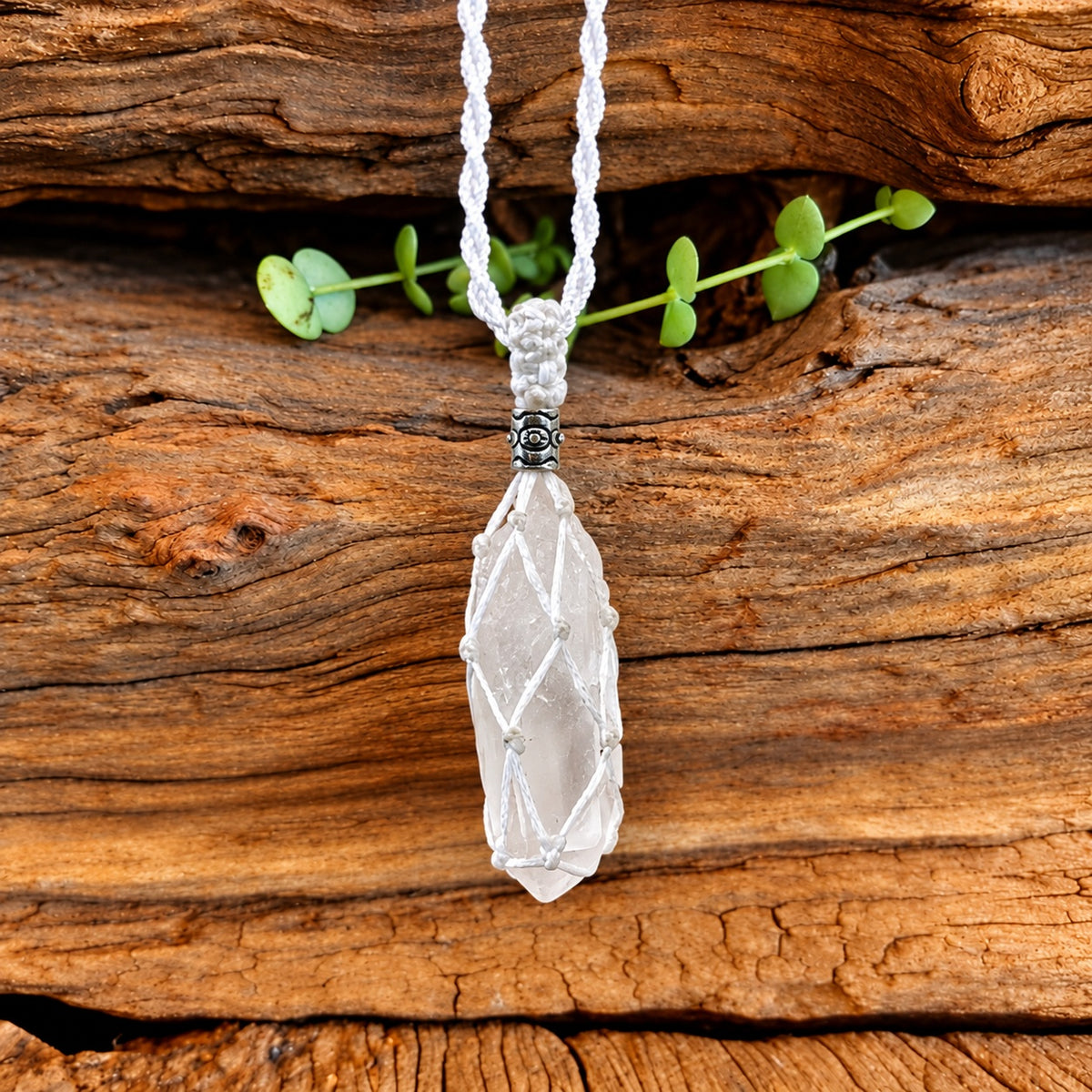 CLEAR QUARTZ ROUGH MACRAME NECKLACE