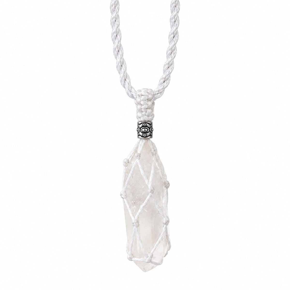 CLEAR QUARTZ ROUGH MACRAME NECKLACE