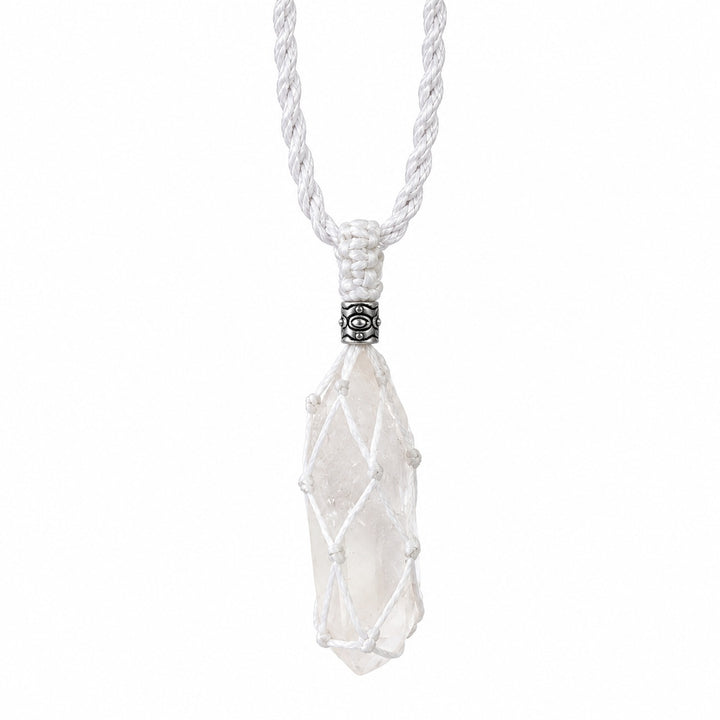 CLEAR QUARTZ ROUGH MACRAME NECKLACE