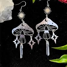 CLEAR QUARTZ MUSHROOM EARRINGS - ENERGY AMPLIFIER