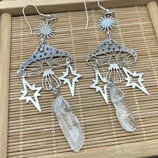 CLEAR QUARTZ MUSHROOM EARRINGS - ENERGY AMPLIFIER
