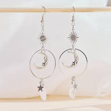 CLEAR QUARTZ MOON & STARS EARRINGS - ENERGY AMPLIFIER