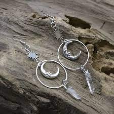 CLEAR QUARTZ MOON & STARS EARRINGS - ENERGY AMPLIFIER