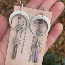 CLEAR QUARTZ MOON EARRINGS - ENERGY AMPLIFIER