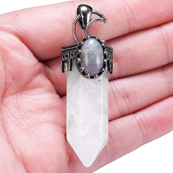 CLEAR QUARTZ CRESCENT MOON PENDANT - INTUITION