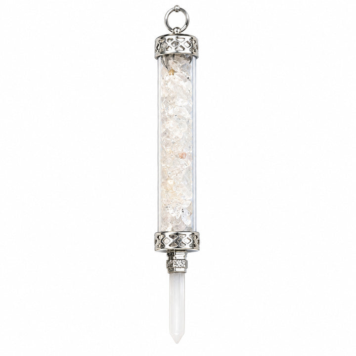 CLEAR QUARTZ WITH SELENITE POINT PENDULUM