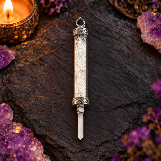 CLEAR QUARTZ WITH SELENITE POINT PENDULUM