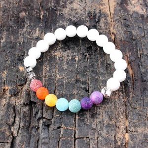 CRACKED WHITE AGATE SEVEN CHAKRA BRACELET