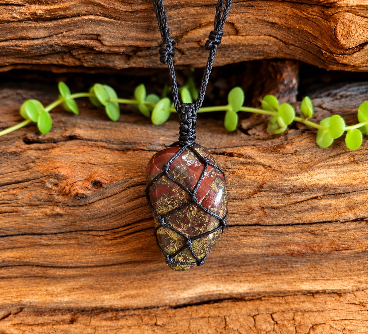 DRAGONS BLOOD JASPER MACRAME NECKLACE - COURAGE