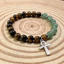 TIGER EYE & GREEN AVENTURINE ANKH ENERGY BRACELET