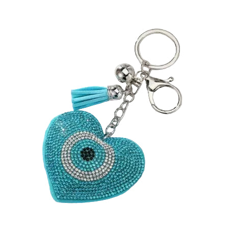 LIGHT BLUE HEART EVIL EYE PROTECTION KEYRING - AGAINST EVIL EYE