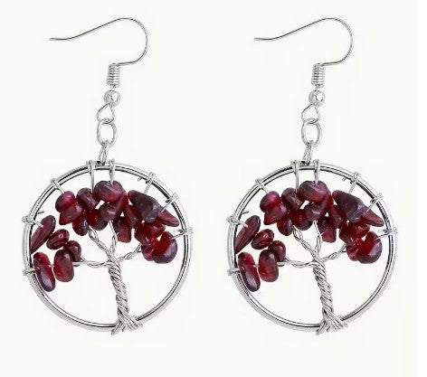 GARNET TREE OF LIFE EARRINGS - LOVE & PASSION