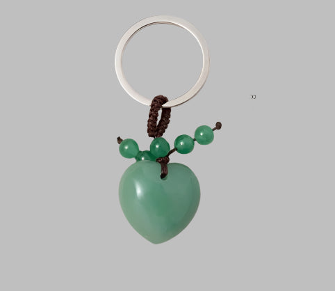 GREEN AVENTURINE POLISHED HEART KEYCHAIN - PROSPERITY & GOOD FORTUNE