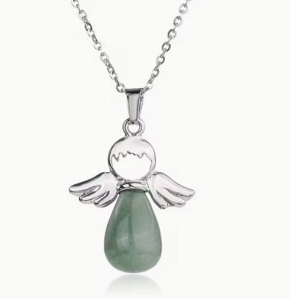 GREEN AVENTURINE ANGEL PENDANT NECKLACE - PROSPERITY