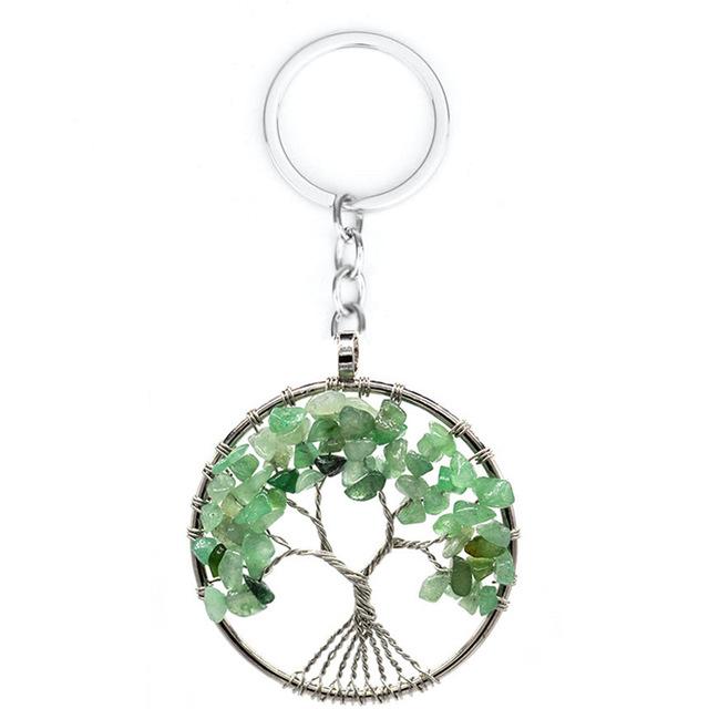 GREEN AVENTURINE TREE OF LIFE KEYCHAIN - PROSPERITY & GOOD FORTUNE