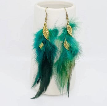 BOHEMIAN GREEN FEATHERED EARRINGS