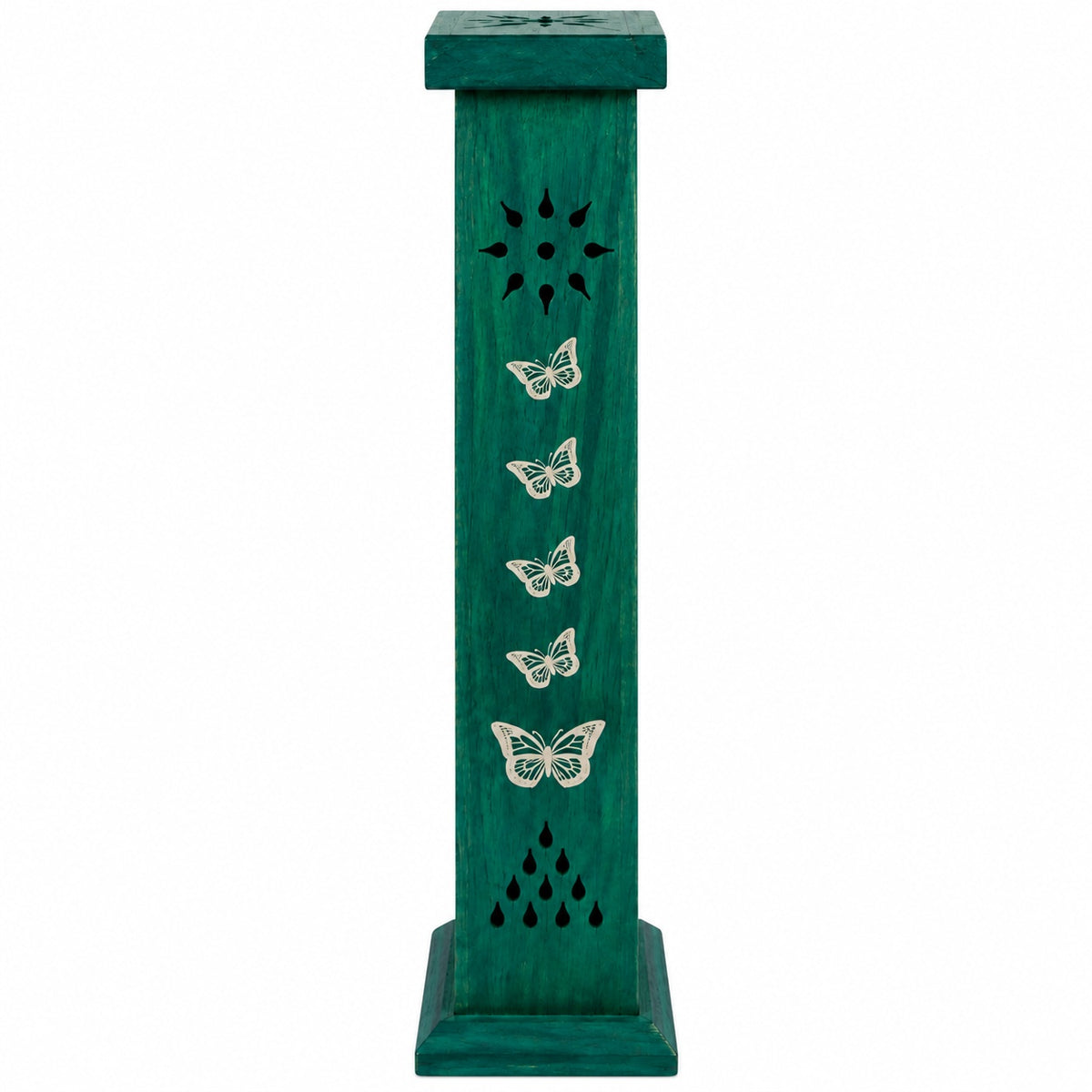 WOODEN TOWER GREEN BUTTERFLY INCENSE BURNER