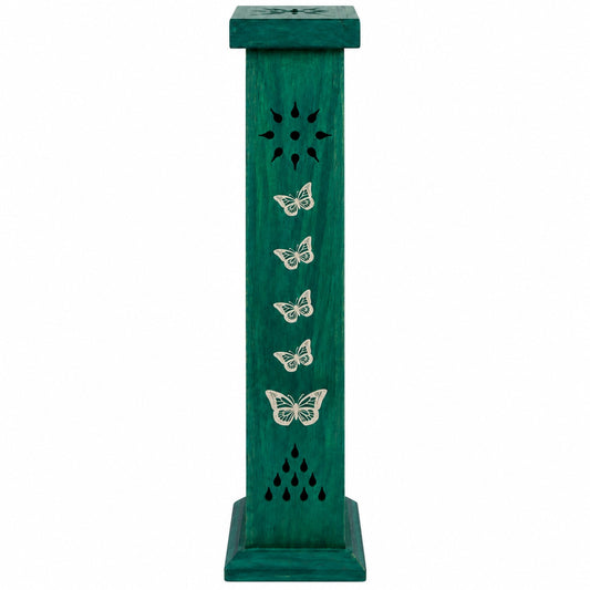 WOODEN TOWER GREEN BUTTERFLY INCENSE BURNER