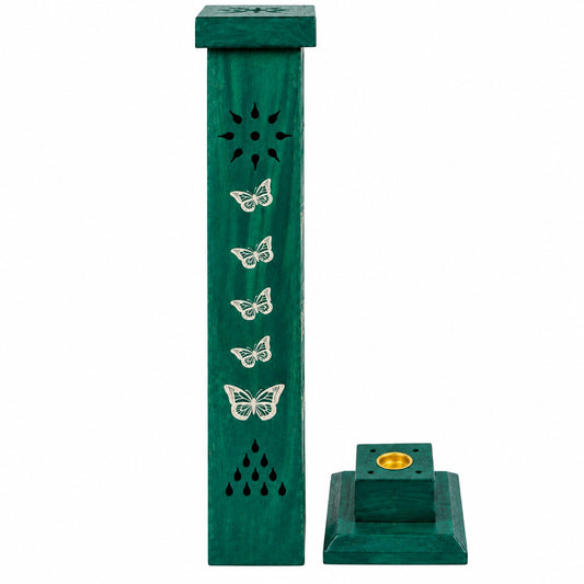 WOODEN TOWER GREEN BUTTERFLY INCENSE BURNER