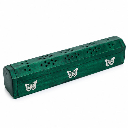 WOODEN GREEN BUTTERFLY INCENSE HOLDER & BURNER