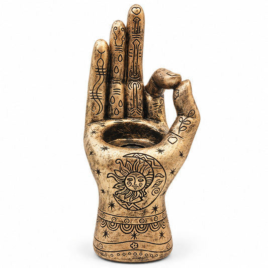 MYSTIC HAND TEA LIGHT CANDLE HOLDER & INCENSE BURNER