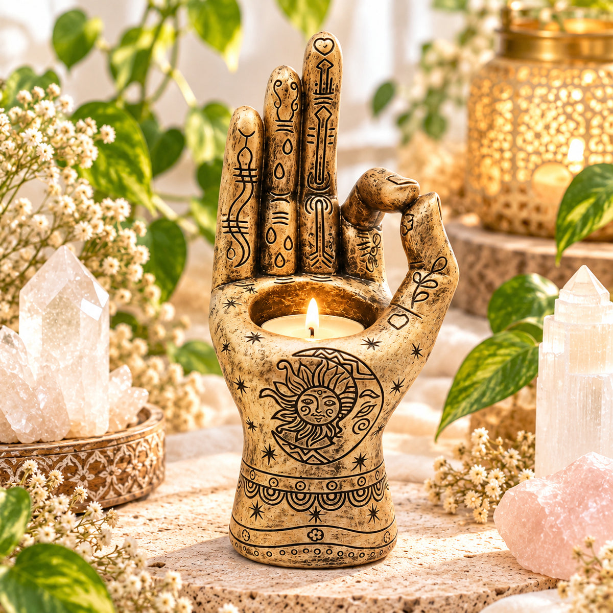 MYSTIC HAND TEA LIGHT CANDLE HOLDER & INCENSE BURNER