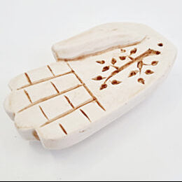 HAMSA HAND WHITE WOODEN INCENSE BURNER