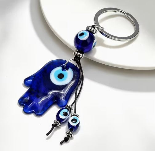 HAMSA HAND GLASS EVIL EYE KEYCHAIN - WARD OFF EVIL EYE