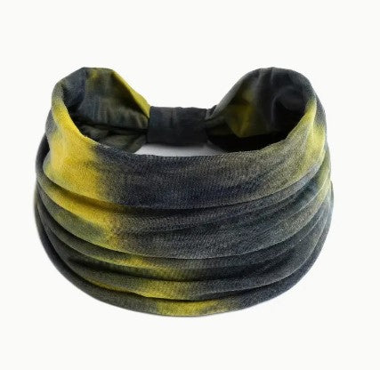 HEADBAND TIE DYE BLACK & MUSTARD