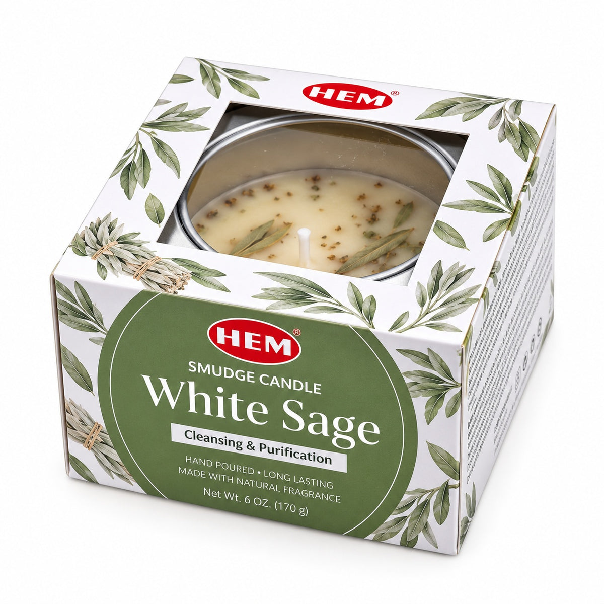 WHITE SAGE HEM SMUDGE CANDLE IN A TIN ( 90g )