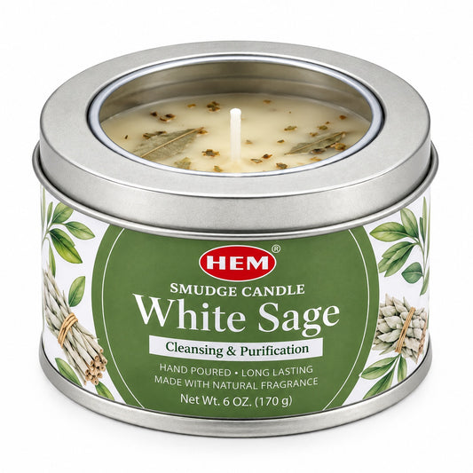 WHITE SAGE HEM SMUDGE CANDLE IN A TIN ( 90g )
