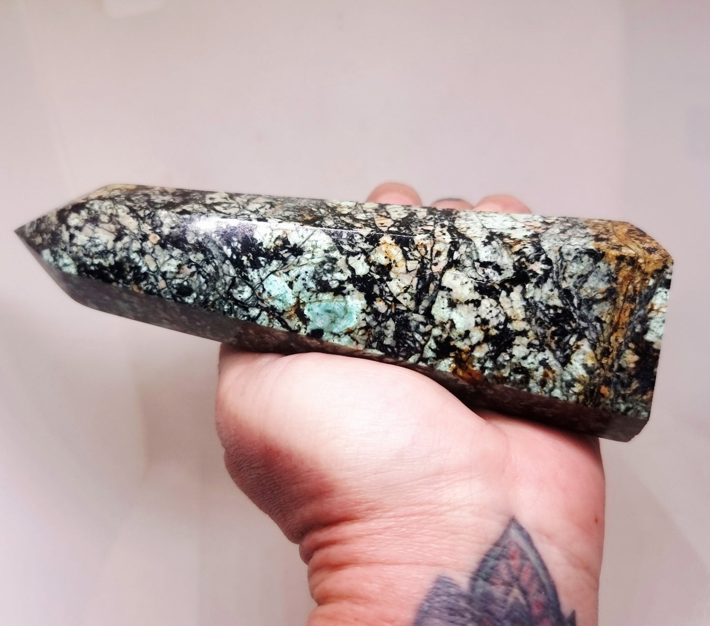 CHRYSOCOLLA POLISHED TOWER 403 g - ABUNDANCE & POSITIVITY