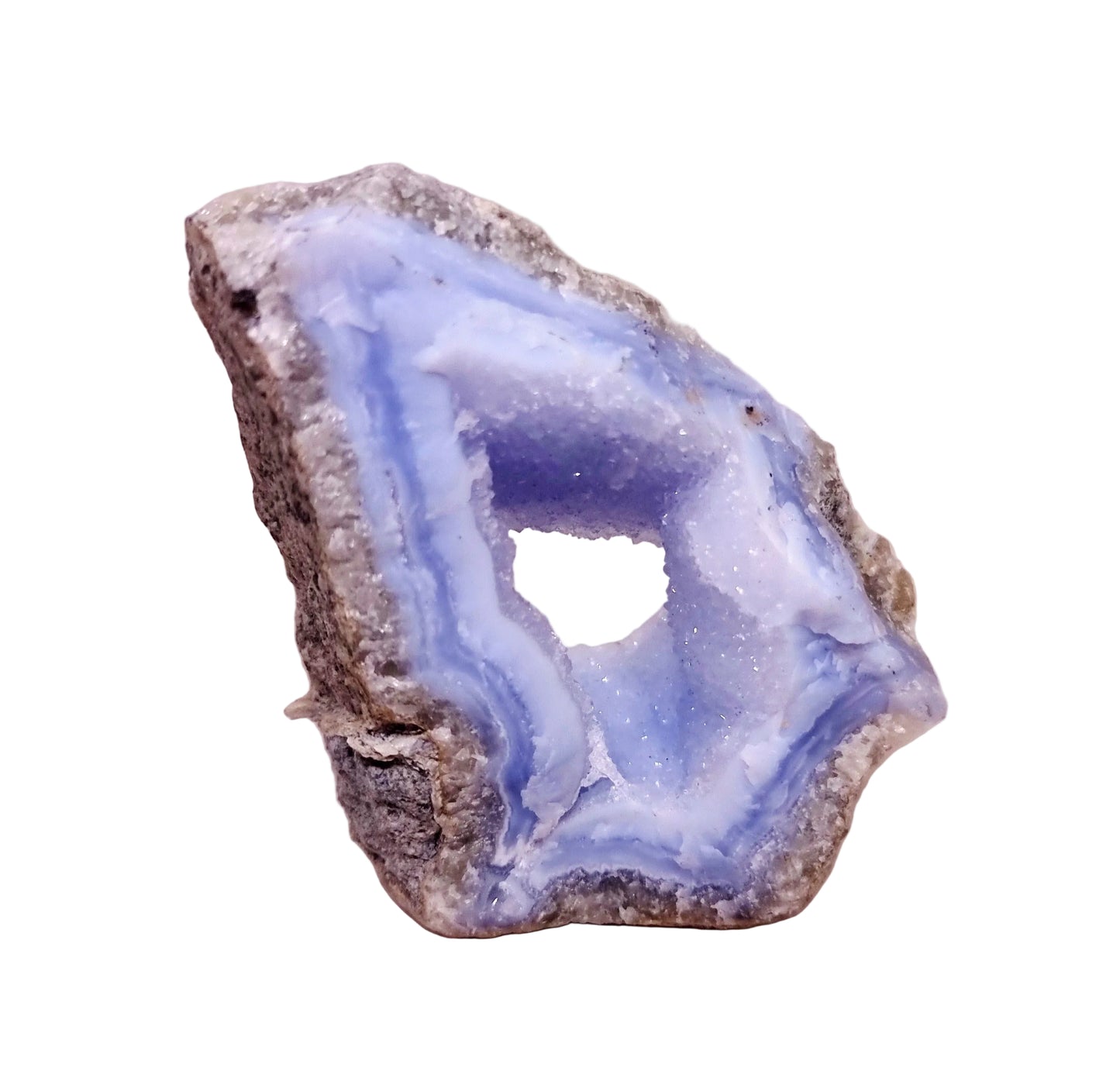 BLUE LACE AGATE GEODE 198 g - COMMUNICATION & COURAGE